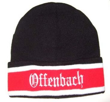 Mütze Offenbach mit Schriftzug Strickmütze gestickt schwarz Winter warm 